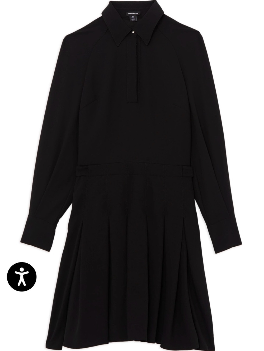Karen Millen Black Long-Sleeve Polo Dress with Pleated Skirt